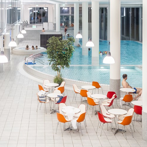 seating around the pool at the Radisson Blu resort Trysil