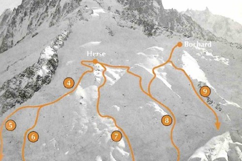 Chamonix ski guides-off-piste skiing-grands montets below the glacier