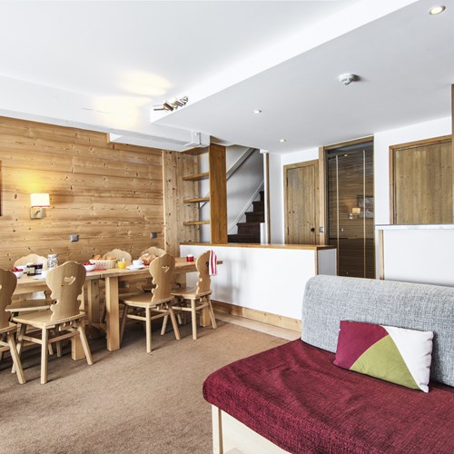 Les-Chalets-du-Forum-Courchevel-1850-lounge and kitchen
