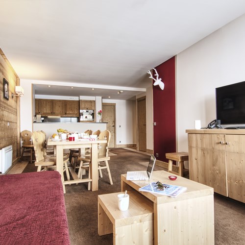 Les-Chalets-du-Forum-Courchevel-1850-apartment lounge and kitchen