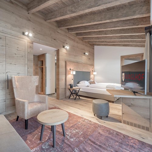 Suite bedroom at the hotel Gurglhof in Obergurgl, Austria