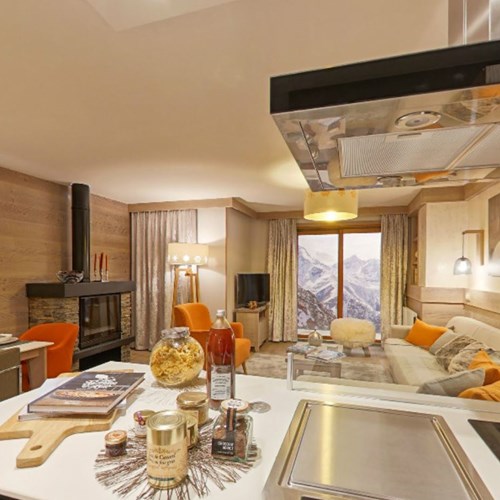 l'hévana apartments in Meribel, kitchen to lounge area