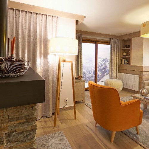 l'hévana apartments in Meribel, fireplace