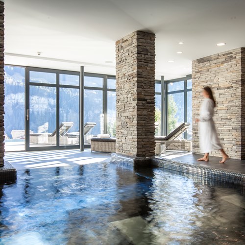 Indoor pool and spa at Hotel National in Champery