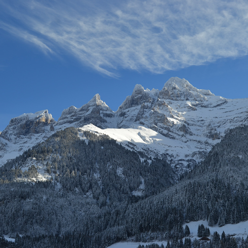 View of the dents du midi from Hotel National in Champery