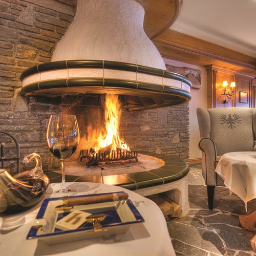 Fireplace at Hotel Hochfirst in Obergurgl, Austria. Ski accommodation