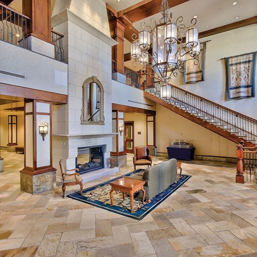 Lobby and staircase at Sun Peaks Grand ski accommodation in Canada