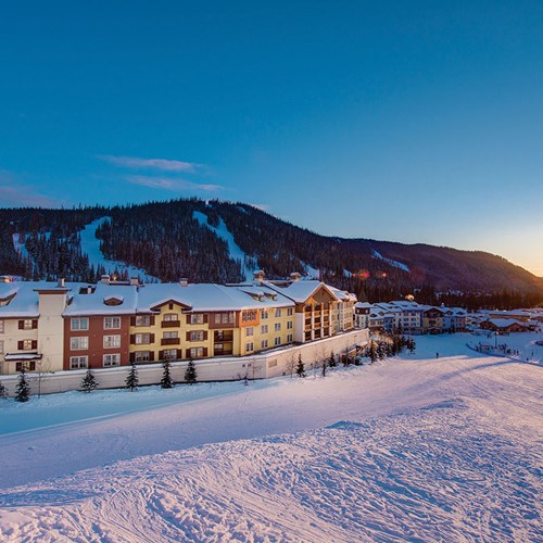 Snowy exterior at Sun Peaks Grand ski accommodation in Canada