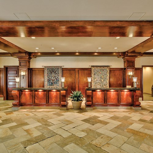 Front desk and reception at Sun Peaks Grand ski accommodation in Canada