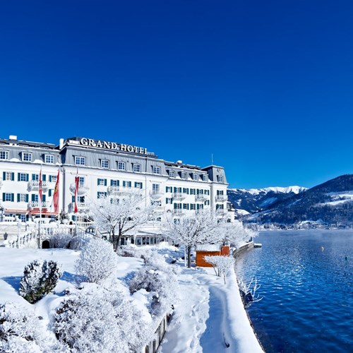 Grand Hotel , ski accommodation in Zell-am-See, Austria. Snowy exterior