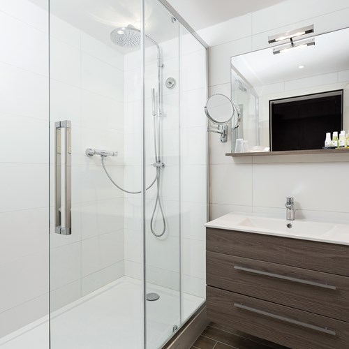 shower room at Hotel Le Mottaret, ski hotel in Meribel ski resort
