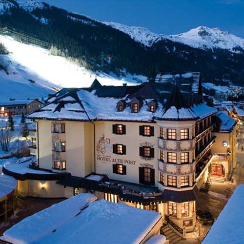 Hotel Alte Post, ski accommodation St Anton, Austria. Snowy exterior