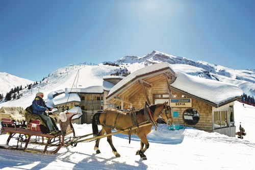 horse and sleigh in Avoriaz France, skiing with children