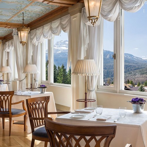 view from the restaurant at the hotel Cristallo ski hotel in Cortina