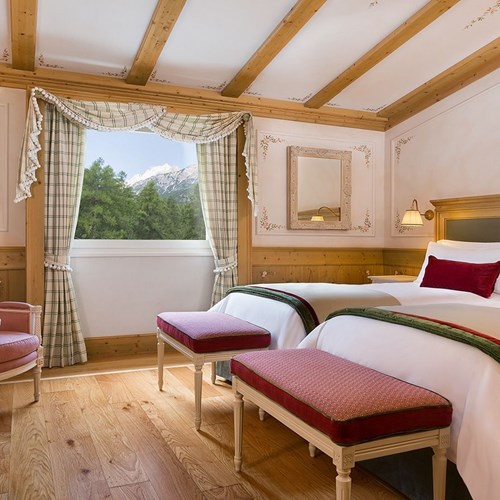 twin beds at Hotel Cristallo in Cortina, Italy ski
