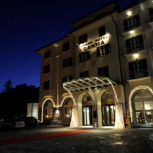 Grand Hotel Savoia Cortina exterior at night