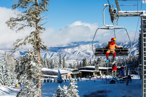 Aspen Snowmass chicken on a chairlift
