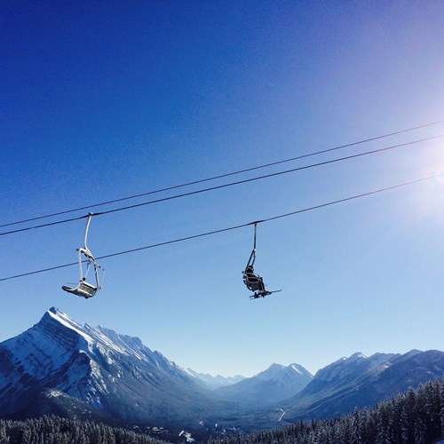 blue sky skiing in Banff