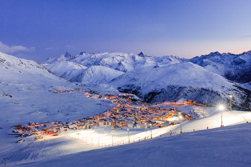 Alpe d'Huez Town and slopes at night