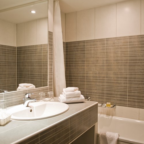 double room bathroom at Hotel Silberhorn Wengen, Switzerland
