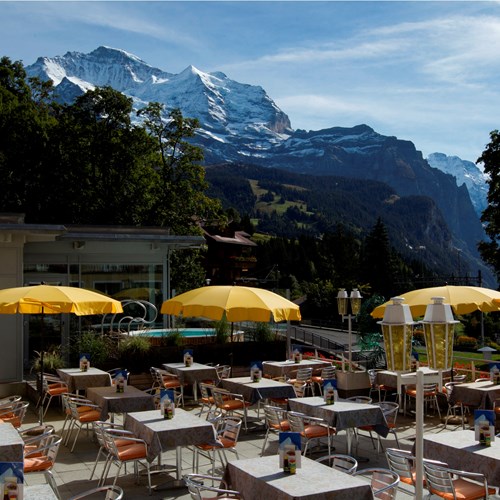 sun terrace of the Hotel Silberhorn Wengen, Switzerland