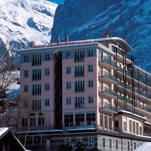 Hotel Belvedere-ski hotel in Grindelwald-hotel exterior and mountains